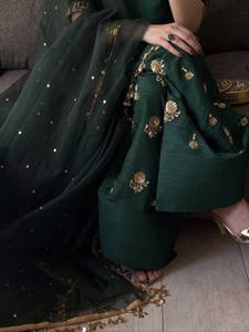 Conjunto de Salwar Kameez Verde Bordado para Mujer, Túnica, Pantalón Palazzo y Dupatta, Traje Tradicional para Fiesta o Boda - Product Image 4