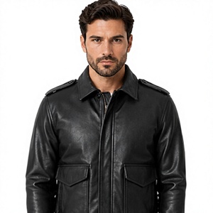 Men's Genuine Sheep Skin Vintage Bomber Jacket Zip Front Winter Premium Outerwear Casual Stylish Windproof <b>Heated</b> Turn-down - Product Image 1