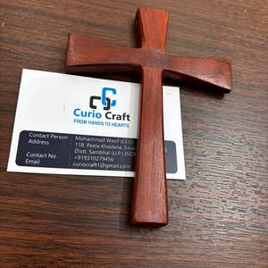 Premium Wooden Holey Cross Religious <b>Ornament</b> Red Wood Handcraft Christian Holey Cross by Curio Craft - Product Image 2