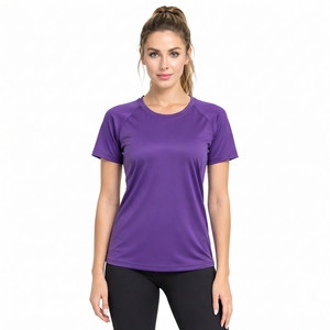 T-shirt de sport tricoté à manches courtes pour femme, style été, séchage rapide, léger, en polyester, pour le yoga – Vente en gros - Product Image 3