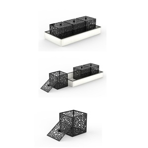 Moderno Juego de Mubkhar de Metal Negro al por Mayor, Lujoso Quemador de Incienso Árabe, Set de Caja y Bandeja para Bakhoor y Oud, para Decoración de Oriente Medio - Product Image 1