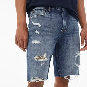 Custom Streetwear Sporty Style Straight Baggy Distressed Dark Washed <b>Canvas</b> Cotton Men's Shorts Quick Dry Breathable - Product Image 6