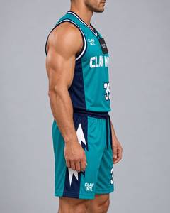 Ensemble de maillots de basket-ball pour hommes Claw Intl, vert marine, blanc, impression par sublimation, polyester respirant, uniforme - Product Image 4