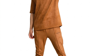 Ensemble de survêtement vintage marron pour homme, t-shirt à manches courtes à col rond avec pantalon à taille élastique, tenue décontractée pour l'automne - Product Image 3