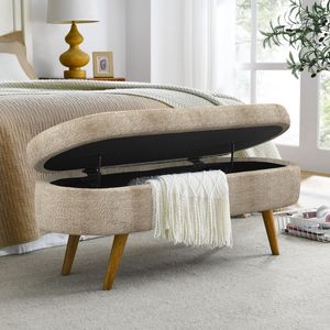 ม้านั่งออตโตมันรูปไข่ที่มีขาไม้ยางพาราสีน้ำตาลเทา43.5 "x 16" x 16" - Product Image 5