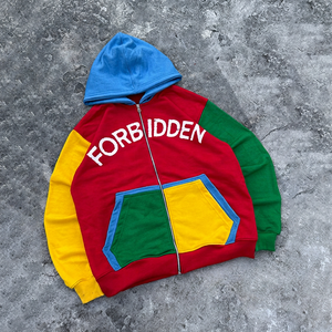 MultiColor Streetwear 450 GSM 100% Cotton Embroidered Hoodie <b>Men</b> Oversized <b>Zip</b>-<b>Up</b> Green Yellow Sleeve Double Pocket <b>Fleece</b> - Product Image 1