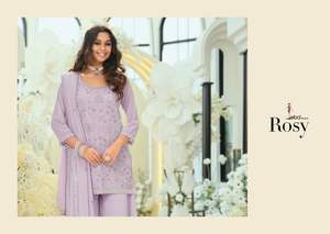 Traje Palazzo de Georgette Auténtico con Bordados, Elegante Conjunto de Kurta y Palazzo de Diseñador, Atuendo Étnico para Fiesta, Colección para Mujer - Product Image 3