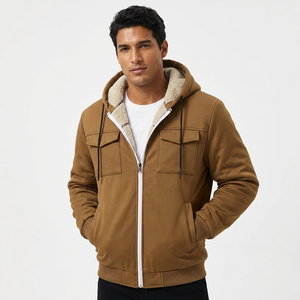 Men's Hooded <b>Fleece</b> <b>Jacket</b> Solid Color <b>Thick</b> Warm Zipper Casual Winter Coat With Pockets - Product Image 3