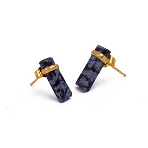 Pendientes de Barra Rectangular de Obsidiana Copo de Nieve, Hechos a Mano, Chapados en Oro Rosa, Joyería de Latón de Moda para Mujer - Product Image 2