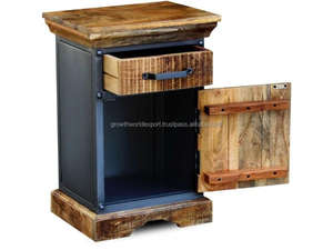 Mesita de Noche Moderna Hecha a Mano de Madera de Mango Maciza y Gabinete de Almacenamiento con 2 Cajones - Product Image 6