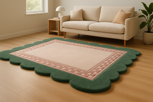 Handmade green white Wool Area Rug Soft Circular Modern Curved Design Washable <b>Carpet</b> for Home Decor Living Room Bedroom Picnic - Product Image 5