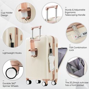 Set bagaglio a mano con apertura anteriore da 20 pollici espandibile in due pezzi con guscio rigido in ABS porta porta porta porta porta portabicchieri Color oro avorio - Product Image 4