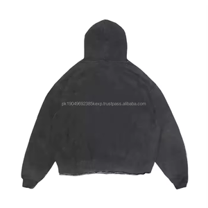 Oem alta calidad Streetwear sudaderas con capucha personalizado Vintage lavado hombres personalizado gráfico impresión corte borde crudo dobladillo recortado Sudadera con capucha desgastada - Product Image 2