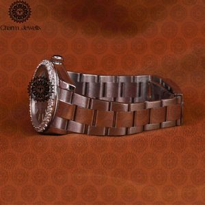 Charm Jewells Luxury Stainless Steel <b>Watch</b> Round Case Analog Quartz Movement <b>Diamond</b> Encrusted Folding Clasp 18mm Band - Product Image 2