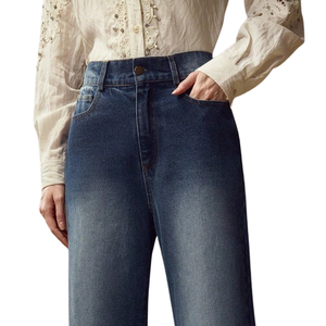 Jeans de mezclilla bordados de cintura alta y pierna recta para mujer, ajuste holgado, longitud completa, de secado rápido, transpirables, de elastano/poliéster, lavado enzimático - Product Image 3