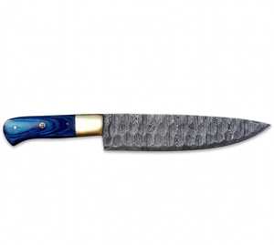 Cuchillo de Chef de Acero de Damasco Hecho a Mano – Herramienta Profesional para Cortar en la Cocina con Mango de Madera Azul - Product Image 1
