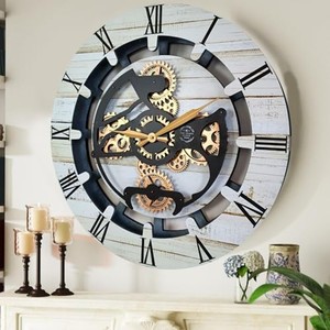 Handcrafted Teak Wood Vintage Round Abstract & Geometric Design Wall <b>Clock</b> with Brass Gears | Wholesale by Aqudus Saleem - Product Image 2