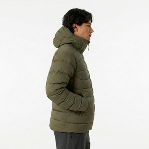Men's Olive Green Puffer Jacket Stand Collar Zipper Closure Windproof <b>Thick</b> Polyester <b>Winter</b> Casual <b>Coat</b> - Product Image 5