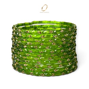 Bracelets en verre kashmiri plaqué or vert brillant avec cristaux en forme de goutte de pluie pour femmes, bijoux de mode pour mariage indien, vente en gros - Product Image 4