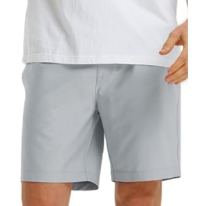 Men's Light Gray Oxford Cotton Bermuda Shorts Mid Waist <b>Elastic</b> Closure Casual Solid Color Pockets Breathable Woven Fabric - Product Image 1