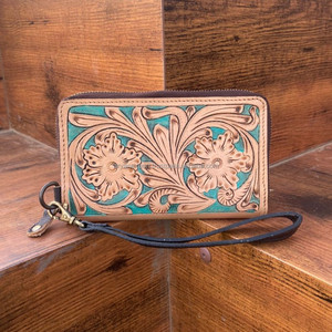 Cartera de cuero con herramientas turquesa y marrón para mujer, cartera larga Vintage con monedero bohemio Floral para mujer, regalo personalizado para ella - Product Image 4