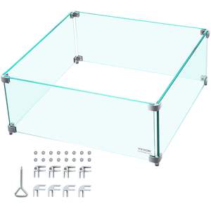 Pare-vent en verre trempé transparent de 14 x 14 x 6 pouces pour foyers rectangulaires, bouclier stable avec pieds pour table de foyer au propane en plein air - Product Image 1