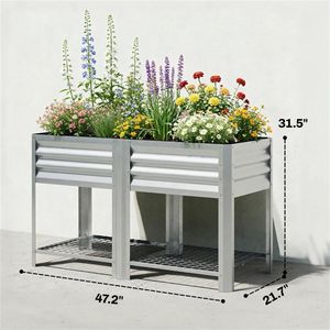 <b>Silver</b> Elevated Garden Bed & Plant Rack Flowerpot <b>Box</b> for Outdoor Planting Durable Storage Solution - Product Image 6