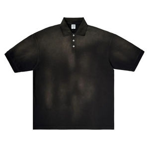 Polo de hombre de talla grande con hombros caídos Jersey de algodón lavado con ácido - Product Image 1