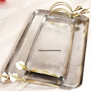 Plateau alimentaire en aluminium haut de gamme pour hôtel, écologique, pour servir des fruits et des pâtisseries de manière créative, texture gaufrée - Product Image 6