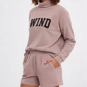 Ensemble hiver femme col montant et short 100% coton molletonné style streetwear écologique imperméable séchage rapide - Product Image 1