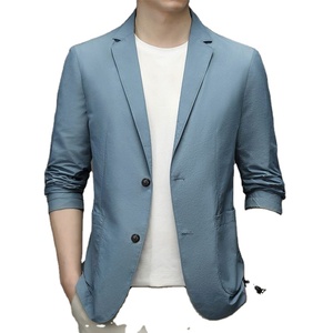Blazer décontracté pour homme en soie glacée, col en V élastique, coupe ajustée, idéal pour la climatisation - Product Image 1