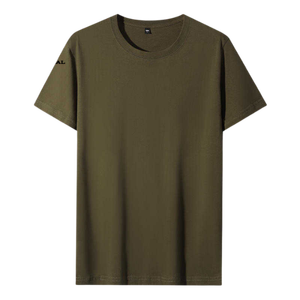 เสื้อยืดคอกลมสีแดงสำหรับผู้ชาย ผ้าฝ้าย ทรงปกติ แขนสั้น สีพื้น ผ้าเจอร์ซีย์ถักลำลอง คอกลม - Product Image 4