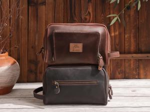 Custom High End Genuine Leather <b>Toiletry</b> <b>Bag</b> Luxury Travel Dopp Kit <b>Men</b> Vintage Shaving Wash Cosmetic Case LYG-0162 - Product Image 2