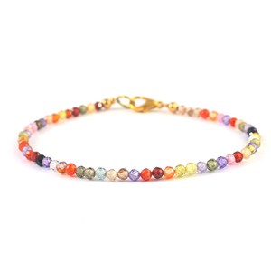 Multi Color Certified Micro Faceted Beaded 3mm Multi Disco Gemstone <b>Stacking</b> <b>Bracelet</b> Handmade Jewelry Rajasthan India for Women - Product Image 2