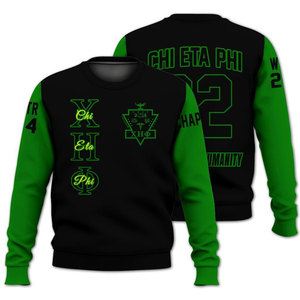 เสื้อสเวตเตอร์ไหมพรมคอกลมสีขาวเขียวลายตัวอักษรกรีก Chi Eta Phi สำหรับผู้ชาย ทรงปกติ สวมใส่สบาย - Product Image 6
