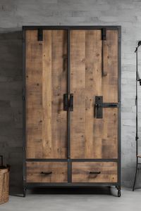 Mueble de Madera Maciza para Sala de Estar de Estilo Americano Moderno, Gabinete de Dos Puertas con Acabado Natural Envejecido - Product Image 5