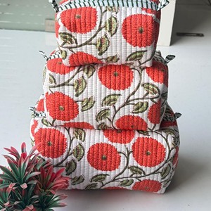Juego de Bolsas de Aseo Acolchadas con Patrón de Amapolas Bordadas, con Asas Suaves, Organizador de Cosméticos Multifuncional Grande - Product Image 3