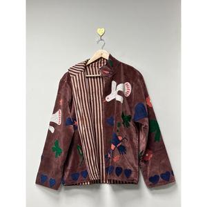 Veste en velours Suzani chic bohème de qualité supérieure, brodée de fils multicolores, motif grue et fleurs, vêtement d'extérieur pour femme de créateur - Product Image 4