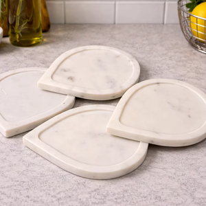 White <b>Marble</b> <b>Coaster</b> Set Handmade Natural Stone Drink <b>Coasters</b> Luxury Table Decor Export Quality - Product Image 1