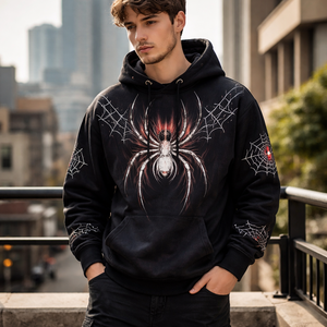 Sweat à capuche personnalisé en gros avec motif araignée brodé 100% coton - Fournisseur OEM et prix direct usine pour hommes - Product Image 6
