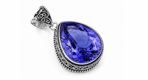 Blue Sapphire Silver Pendant, Pear Shape Gemstone <b>Necklace</b>, Sterling Silver Jewelry, September Birthstone Gift - Product Image 1