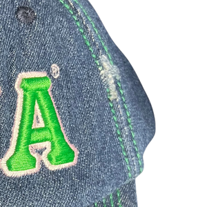 AKA Dark Denim Hat Green Embroidered Letter Baseball <b>Cap</b> Adjustable Washed Denim Headwear Casual Fashion <b>Vintage</b> Style <b>Cap</b> - Product Image 2