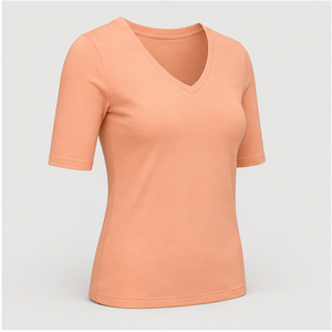 Womens <b>Peach</b> V Neck Elbow Sleeve Slim Fit T <b>Shirt</b> WTS-0189 - Product Image 3