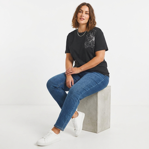 T-shirts pour femmes en jersey 100% coton pur, noirs, brodés et ornés de perles, à manches courtes, séchage rapide, vente en gros - Product Image 5