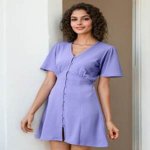 Robe Courte Femme 100% Coton Col V Sans Manches Formelle Élégante Sexy ODM Été - Product Image 2