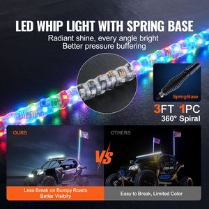 1 Pezzo Luce a Frusta da 3 Piedi con Base a Molla, LED Impermeabile RGB a 360 Gradi con Effetto Inseguimento, Controllo Remoto tramite APP per Fuoristrada - Product Image 2