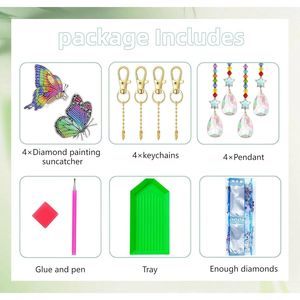 Set di 4 Kit per Pittura Diamantata per Adulti Principianti, Decorazioni in Cristallo a Forma di Colibrì e Farfalla per Arredamento Casa e Esterni - Product Image 2