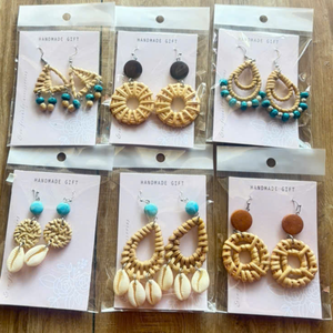 Boucles d'oreilles rondes en rotin, bijoux naturels faits à la main, OEM ODM, fabriquées au Vietnam, TUYET DUNG, art populaire classique, pour les fêtes et les mariages - Product Image 4