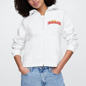 Customized <b>Cropped</b> women's hoodies oversized full <b>zip</b> <b>up</b> hoodies women solid white color comfortable hip hop women's Hoodies - Product Image 1