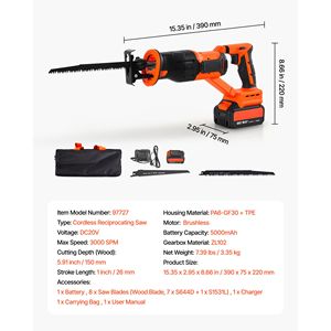 Sega a sciabola a batteria 20V, 3000 SPM, velocità variabile, corsa da 1 pollice, sega elettrica per metallo a batteria - Product Image 4